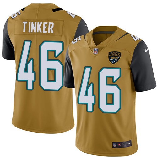 Men's Elite Carson Tinker Nike Jersey Gold - #46 Rush NFL Jacksonville Jaguars